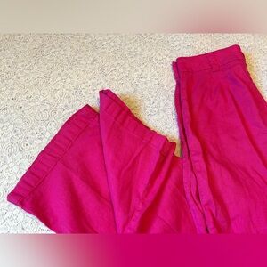 EUC 12 Vibrant Hot Pink Wide-Leg Nicole Miller Linen Pants